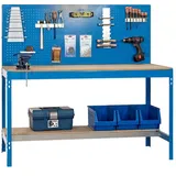 Proregal Werkbank Buffalo mit Werkzeugwand | HxBxT 84x120x61cm | Traglast 600kg | Blau