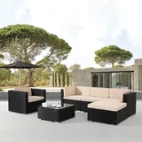 Arebos Polyrattan Gartenmöbel Lounge | Inkl. Sitzkissen | mit Sessel | 5 Personen | UV-beständiges Polyrattan-Geflecht | Tisch mit Glasplatte | Frei kombinierbar | Schwarz