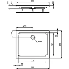 Ideal Standard Hotline Neu 90 x 75 cm, weiß