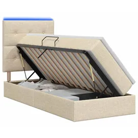 vidaXL LED-Speicherbett mit Matratze Creme 90 x 200 cm Stoff