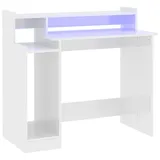 vidaXL Schreibtisch mit LEDs Hochglanz-Weiß