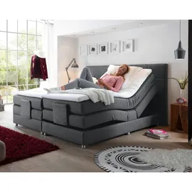 Lomadox Boxspringbett Hotelbett Doppelbett Manaus-09 in Anthrazit, Komfort Topper, 180 x 200 cm, H2, elektrisch verstellbar, Taschenfederkern-Matratze