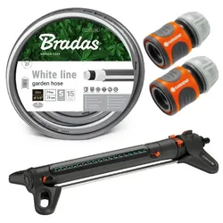 Set Gartenbewässerung Bradas Gartenschlauch 5⁄8” 30m + 2x Bradas Schlauchverbinder + Gardena Rasensprenger AquaZoom L 350 m2