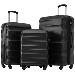 Ulife Trolleyset Kofferset Reisekoffer ABS-Material, TSA Zollschloss, 360° -Räder, 4 Rollen, (3 tlg) schwarz