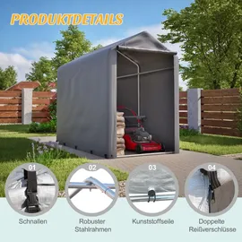 Thanaddo Gerätehaus Garagenzelt Carport Folienzelt Gartenschuppen Fahrradgarage Lagerzelt Aufbewahrungsgarage Auto Motorrad Schutz Unterstand 100x187x160cm - Grau