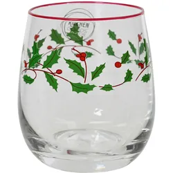 Trinkglas 9,5cm - Glas Mistel & Beeren Glasgeschirr Wasserglas Saftglas Limonadenglas Gläser Weihnachten Glasbecher Trinkbecher Cocktailglas Grün Rot
