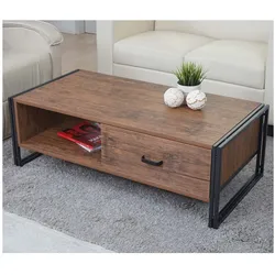 Couchtisch MCW-A27, Beistelltisch Wohnzimmertisch, 41x120x60cm 3D-Struktur, Metall MDF ~ Wildeiche-Optik
