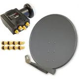 PremiumX Antenne DELUXE100 Aluminium 100cm Digital SAT Schüssel Spiegel in Anthrazit Quad LNB 8x F-Stecker