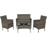 MCW Poly-Rattan Garten-Garnitur MCW-N98, Sitzgruppe Lounge-Set, Metall Glas Stoff/Textil (180g/m2) ~ grau, Kissen hellgrau