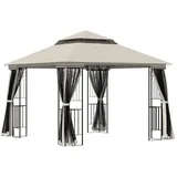 MC Star Pavillon Gartenpavillon mit Doppeldach Pavillon Gartenzelt Festzelt Partyzelt, mit 4 x Seitenwand Metall+Polyester Beige 2,99 x 2,99 x 2,74 m
