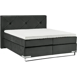 Boxspringbett "Dubai", schwarz (d 040 anthrazit), B:177cm L:214cm, GALLERY M BRANDED BY MUSTERRING, Komplettbetten, Boxspringbett, Kufe in Chrom, 3 Härtegrade, Kopfteil mit Knopfheftung