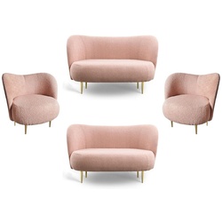 Casa Padrino Luxus Wohnzimmer Set Rosa / Gold - 2 Luxus Sofas mit gebogener Rückenlehne & 2 Luxus Sessel mit gebogener Rückenlehne - Wohnzimmer Möbel - Luxus Möbel - Luxus Einrichtung