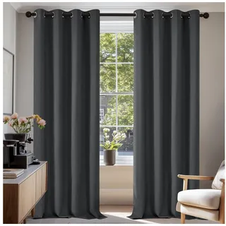 Deconovo Gardinen 2er Set H175 x B140 cm Wohnzimmer Curtains mit ösen Dunkelgrau