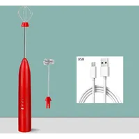 KZQ - Elektrischer Milchaufschäumer mit USB-Anschluss, Edelstahl-Zubehör (rot)