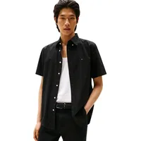 Tommy Hilfiger Herren Hemd Flex Poplin Solid Kurzarm, Schwarz