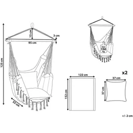 Beliani Makramee, grau Textil, 95x125x55 cm Gartenmöbel, Hängesessel