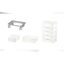 Logiplast 7 Stück E2-Kasten weiß + 1 Transportroller mit vier Lenkrollen grau