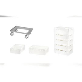 Logiplast 7 Stück E2-Kasten weiß + 1 Transportroller mit vier Lenkrollen grau
