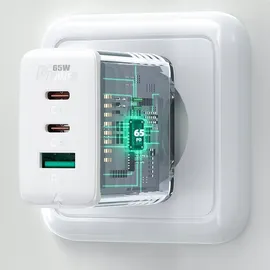 OEM Acefast 2W1 Netzwerk-Ladegerät 2x Usb C / Usb 65w Pd, Qc 3.0+Kabel Weiß