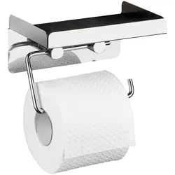Toilettenpapierhalter WENKO, silber (edelstahlfarben, silberfarben), B:16cm H:12,5cm L:11,5cm, Edelstahl, Toilettenpapierhalter, 2in1 Kombination