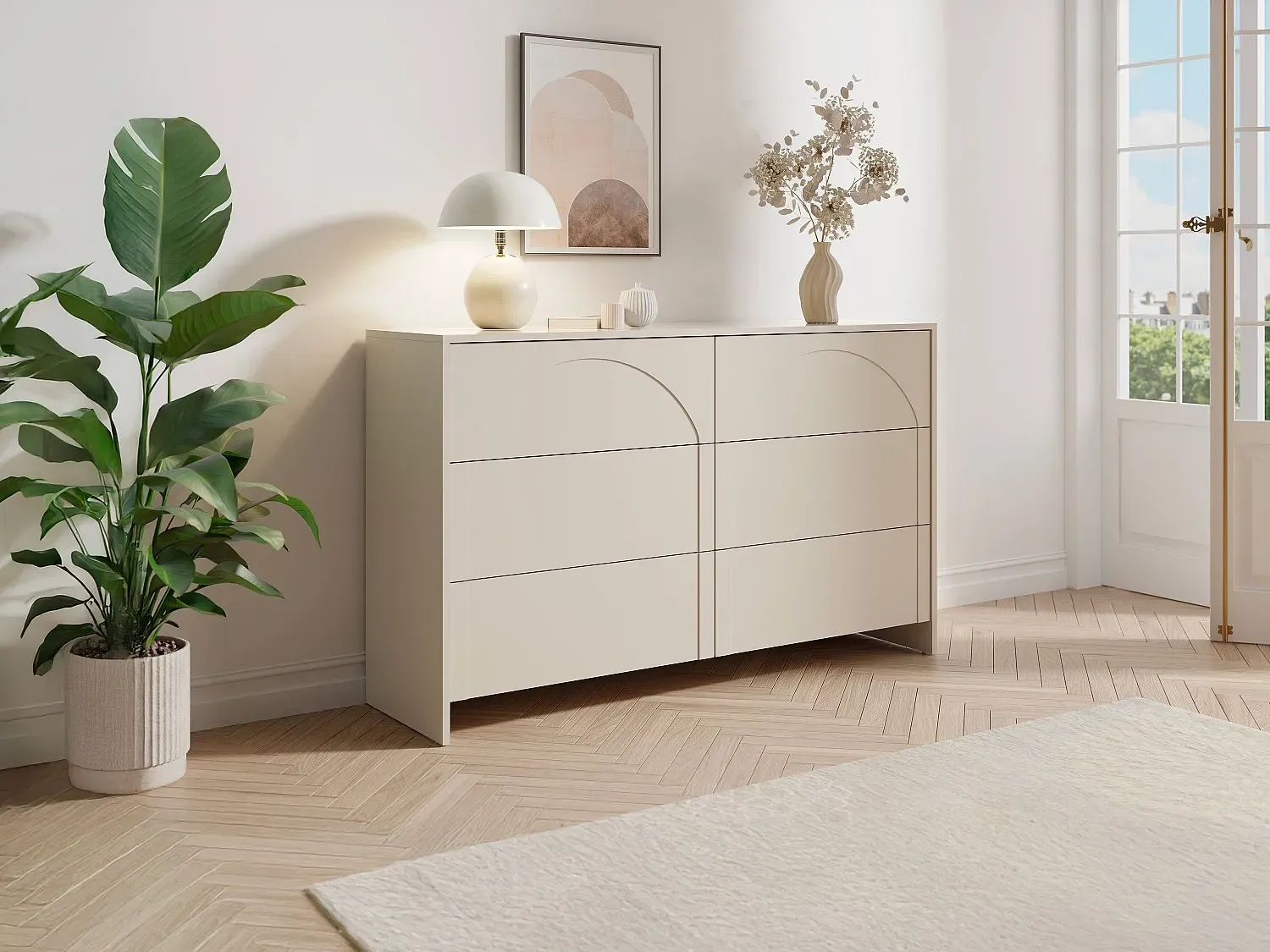 Kommode mit 6 Schubladen - MDF - Beige - NALYRA