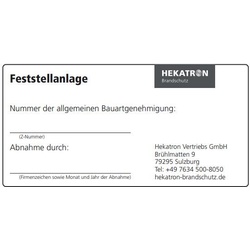 Abnahmeschild für Feststellanlagen