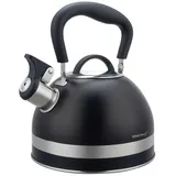 KING HOFF 1.8L aus Edelstahl, Pfeifkessel Induktion, klein Flötenkessel, Teekessel mit Einklappgriff, Wasserkocher für alle Kochplatten, Kessel matt (Schwarz)