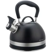 KING HOFF 1.8L aus Edelstahl, Pfeifkessel Induktion, klein Flötenkessel, Teekessel mit Einklappgriff, Wasserkocher für alle Kochplatten, Kessel matt (Schwarz)