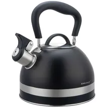 KING HOFF 1.8L aus Edelstahl, Pfeifkessel Induktion, klein Flötenkessel, Teekessel mit Einklappgriff, Wasserkocher für alle Kochplatten, Kessel matt (Schwarz)