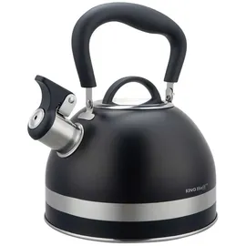 KING HOFF 1.8L aus Edelstahl, Pfeifkessel Induktion, klein Flötenkessel, Teekessel mit Einklappgriff, Wasserkocher für alle Kochplatten, Kessel matt (Schwarz)