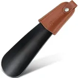 ZOMAKE Mini Schuhlöffel Klein Metall - Kurz Schuhanzieher Edelstahl Shoe Horn 17cm,Kleiner Schuhlöffel mit Ledergriff(Schwarz)