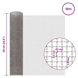 vidaXL Maschendrahtzaun 60 x 1000 cm Edelstahl/Silber