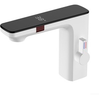 Oniissy Infrarot Sensor Waschtischarmatur, berührungsloser Wasserhahn für Badezimmer, Automatischer Waschtischarmatur, Digitalanzeige Bildschirm Warmes Kaltwasser Mischbatterie Chrom (Weiß)