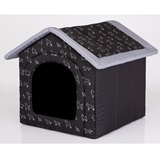 millybo Hundehöhle Hundebett Hundehaus Hundehütte R1-R6 (R3 (52 x 46 cm), schwarz mit Muster (Hündchen))