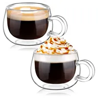 glastal 120ml*2 Espressotassen Doppelwandig Espresso Gläser Tasse Borosilikatglas Kaffeetassen Glas Kaffeegläser Teegläser Set mit Henkel für Macchiato,latte,Tee,EIS,Milch