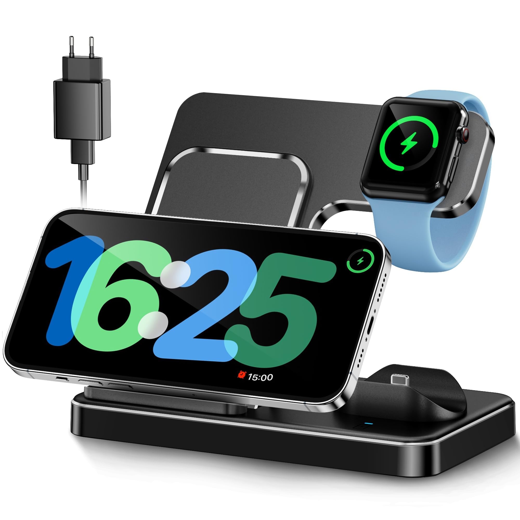Kabelloses Ladegerät, CHELUXS 3-in-1 Induktive Ladestation, Wireless Charger Kabelloses Ladestation für iPhone15/14/13/12/Pro/Max/XS/XR/X/8/Plus, Apple Watch 7/6/5/4/3/2/SE, Air Pods 3/2/Pro