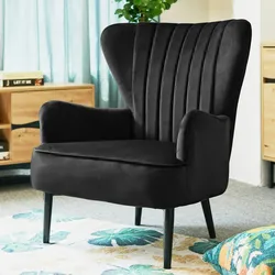 SVITA ARTHUR Sessel Relaxsessel Ohrensessel Modern Gepolstert Samt Schwarz