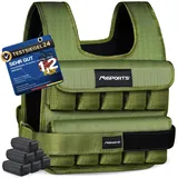 MSPORTS Gewichtsweste Premium Verstellbar von 5 kg - 30 kg Weighted Vest | Laufweste Damen Herren | Fitness Trainingsweste Krafttraining (15 kg, Military Green)