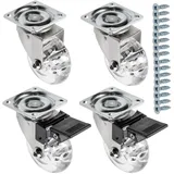 GTV - Möbelrollen BRAZIL, Lenkrollen, 4 Stück set Rollen für Möbel: 2x Rollen mit Bremse, 2x ohne Bremse, aus Stahl und Gummi, +16 konische Schrauben 4x17, Durchmesser: 50 mm, Farbe: Transparent