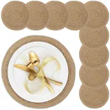 Relaxdays Tischset 10-teilig, für Esstisch, aus Wasserhyazinthe, Platzdecken, runde Telleruntersetzer, Ø 37 cm, natur