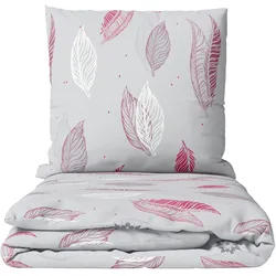 Leonado Vicenti Bettwäsche 135x200 cm Fleece Grau Rot Federn Winter warm