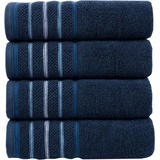 Home Affaire Handtuch Set »Safien mit Streifenbordüre«, (Set, 4 St., 4 Handtücher (50x100 cm), Handtuch oder Badetuch Set, Premium 550gr/m2, 100% Baumwolle, blau