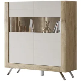 LEONIQUE Highboard »Kasai«, Höhe 136,5 cm, 2 Türen mit Glaseinsatz, beige