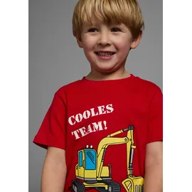 Kidsworld T-Shirt "Mit Bagger-Druck", Jungen, Gr. 92/98, rot, Single Jersey, Obermaterial: 100% Baumwolle, bedruckt, Basic, Shirts T-Shirt, Kurzarm, mit peppigem Druck, mit Rippbündchen am Ausschnitt