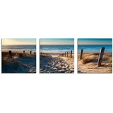 Artland Glasbild »Weg zum Nordseestrand Sonnenuntergang«, Strand, (3 St.), beige