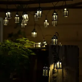 Nowa Lichterkette Solarleuchten Aussen LED Solarlampe Gartenlampe Dekoration in Laternenform, Kunststoff schwarz, 30x LED warmweiß, L 200 cm