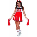 FIESTAS GUIRCA Superstar Cheerleader Kostüm Damen - Größe M 38 – 40 - Rotes Cheerleader Outfit Fastnacht, USA High School Mädchen Kostüm, Fasching Kostüme für Erwachsene, Cheerleader Kleid Outfit