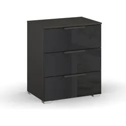 Nachtkommode RAUCH "Skat Meridian", grau (graphit, glas basalt), B:40cm H:61cm T:42cm, Holzwerkstoff, Sideboards, mit 3 Schubladen mit Glasfront in elegantem Design