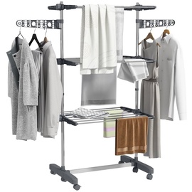 Homcom Wäscheständer mit Kleiderhaken Grau (Farbe: Grau)