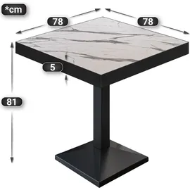 GGM Möbel BPA | Bistro Tisch | Quadratisch | Schwarzer Rand | 80 x 80 x 81 cm | Weiß Marmor / Schwarz
